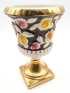 Vintage ELPA Alcobaca Porcelain Rose Urn Vase - Gold 24K Trim, 2493, Portugal